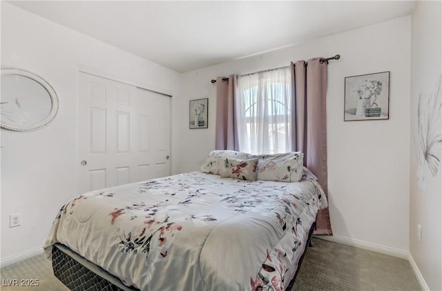 bedroom with a closet and carpet flooring