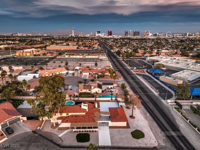 view of aerial view at dusk