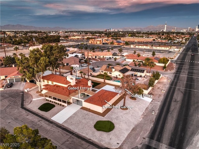 view of aerial view at dusk