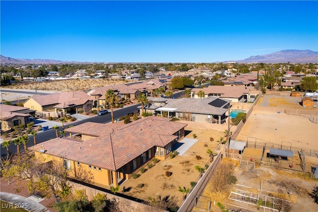 drone / aerial view featuring a mountain view