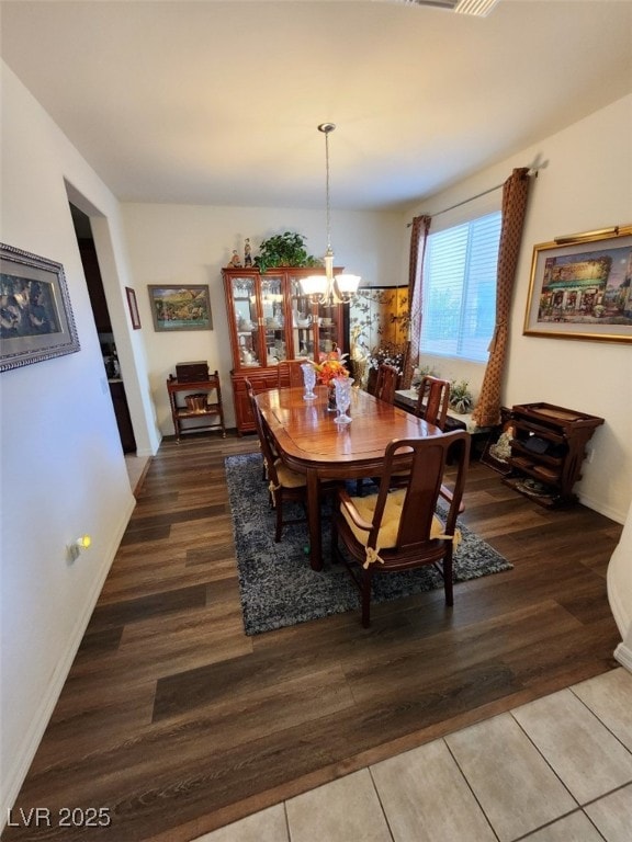 dining room featuring a notable chandelier and wood-type flooring