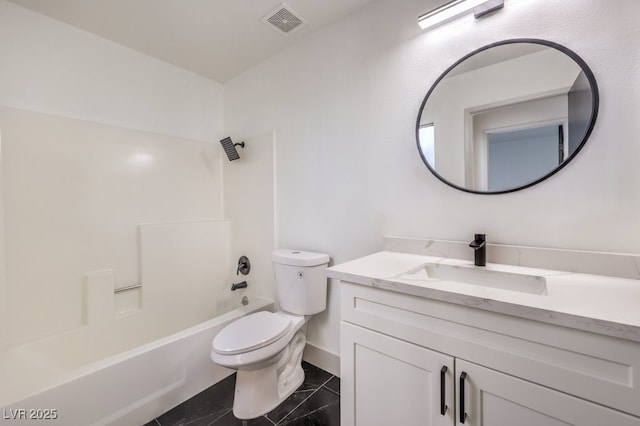 full bathroom featuring toilet, vanity, tile patterned floors, and bathing tub / shower combination