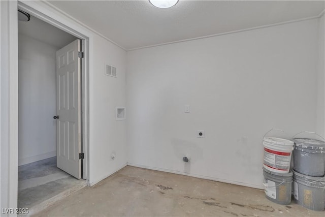 laundry area with electric dryer hookup and hookup for a washing machine