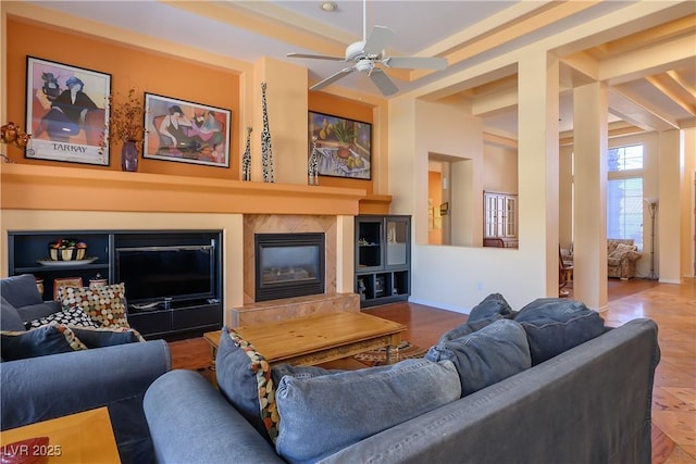 living room with ceiling fan