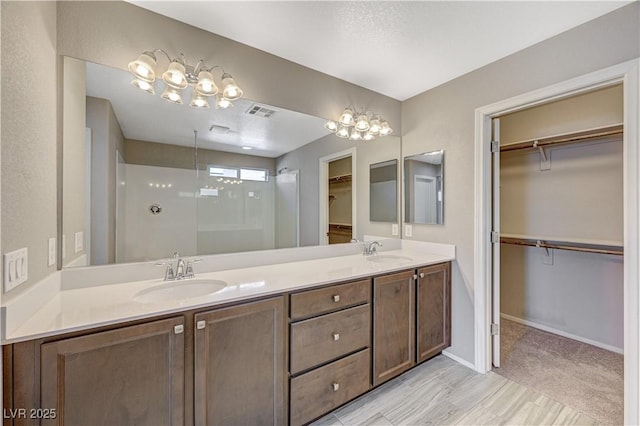 bathroom with walk in shower and vanity