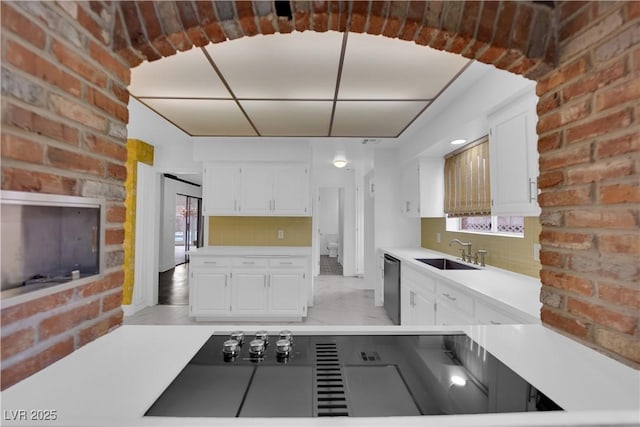 kitchen featuring white cabinetry, sink, decorative backsplash, and stainless steel dishwasher