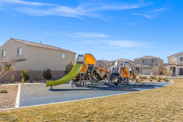 view of jungle gym featuring a yard