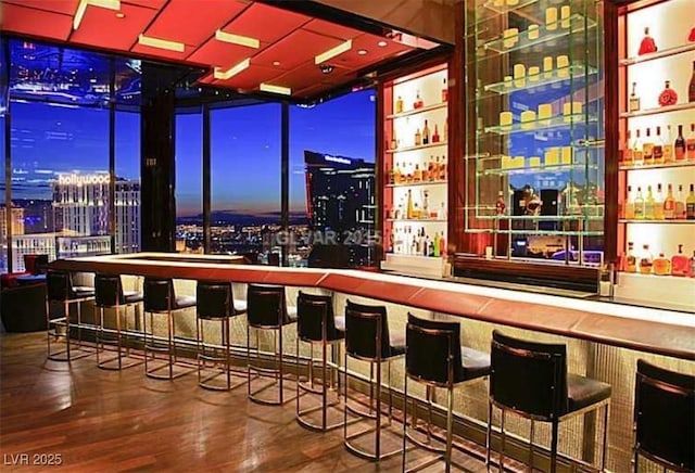 bar featuring hardwood / wood-style flooring