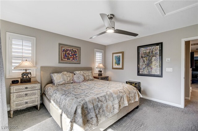 bedroom featuring carpet flooring and ceiling fan