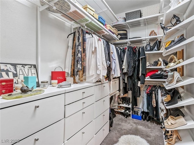 walk in closet featuring carpet floors