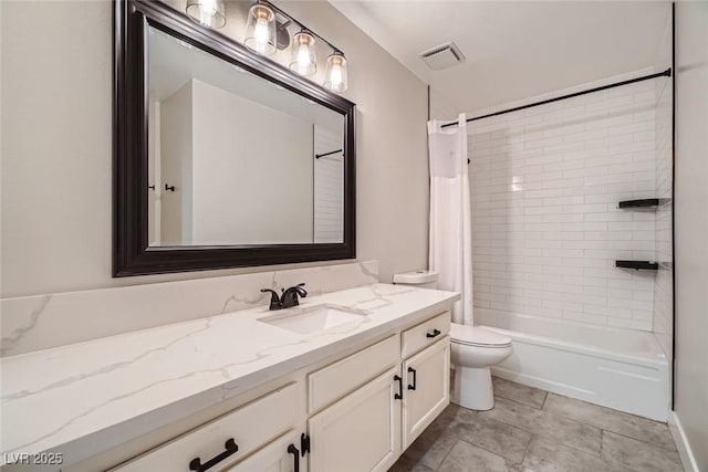 full bathroom featuring toilet, vanity, and shower / bath combo