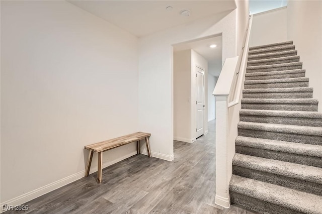 stairway featuring hardwood / wood-style floors