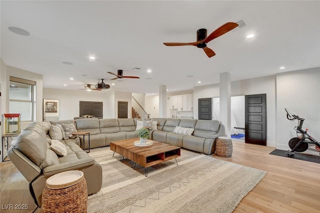 living room featuring light wood-type flooring