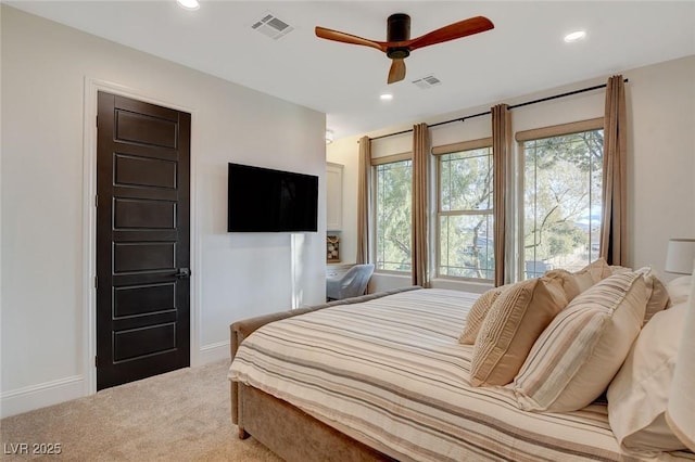 bedroom featuring carpet floors and ceiling fan