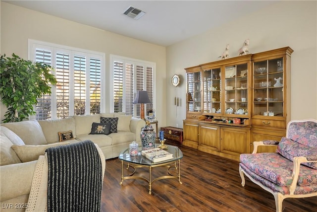 living room featuring dark hardwood / wood-style flooring