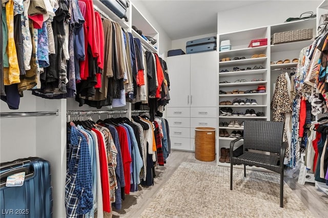 walk in closet featuring light hardwood / wood-style flooring