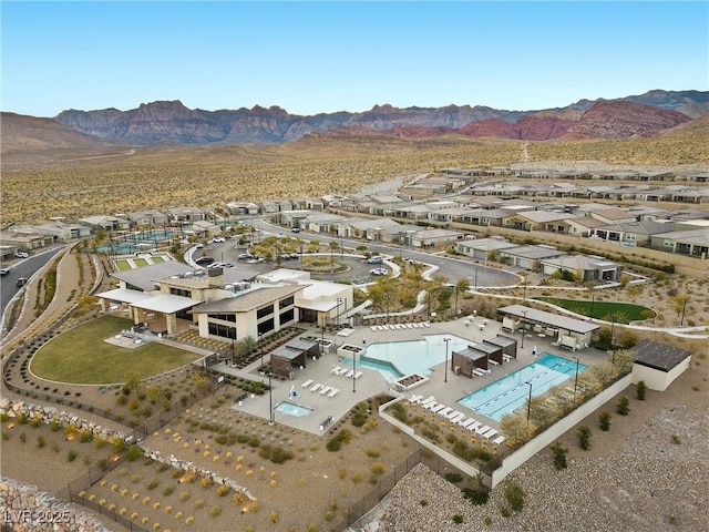 aerial view with a mountain view