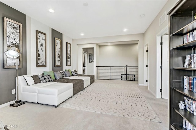 living room featuring light colored carpet