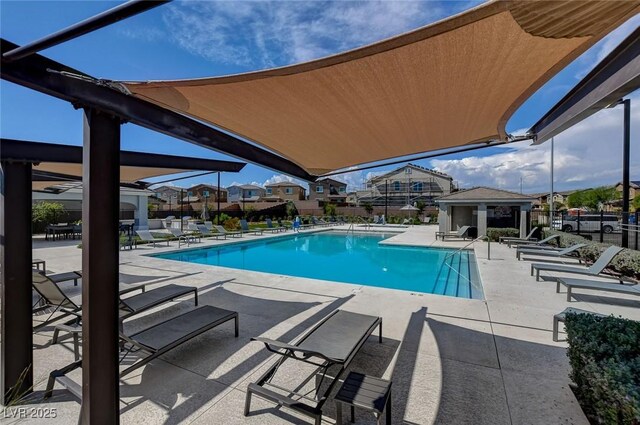 view of swimming pool with a patio area