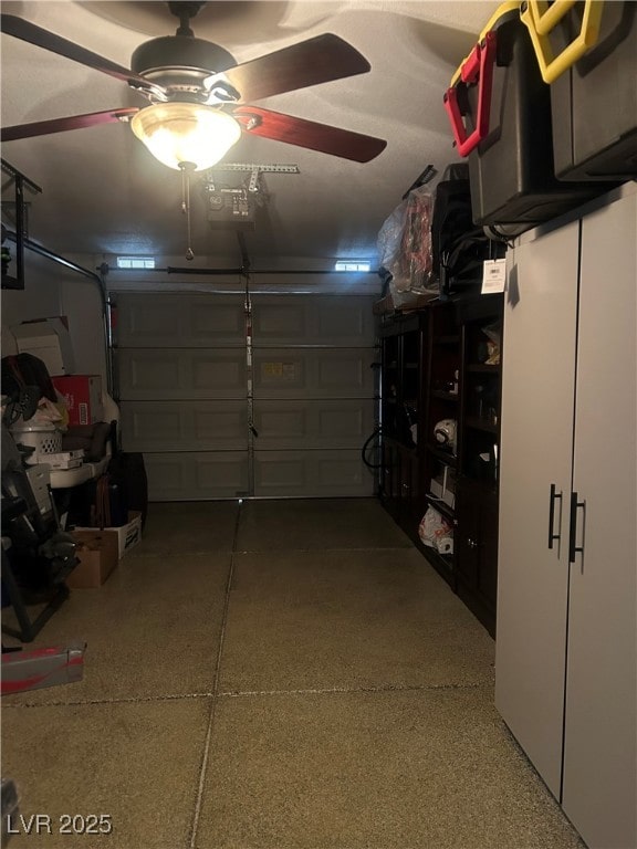 garage with ceiling fan