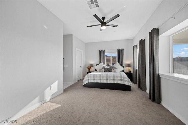 bedroom featuring carpet flooring and ceiling fan