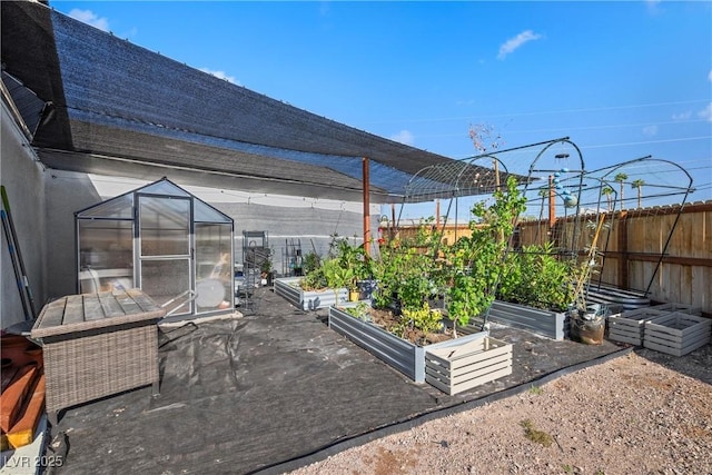 view of patio / terrace featuring an outdoor structure