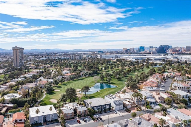 bird's eye view featuring a water and mountain view