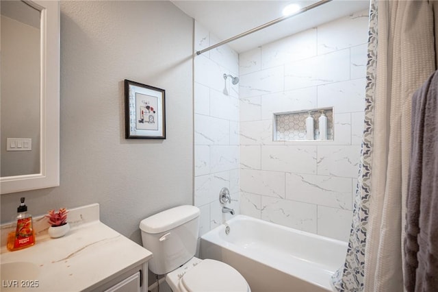 full bathroom featuring toilet, vanity, and shower / bath combo