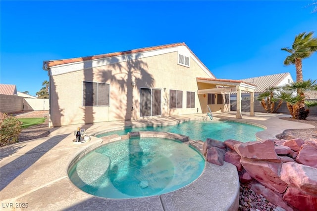 view of pool with a pergola, an in ground hot tub, and a patio