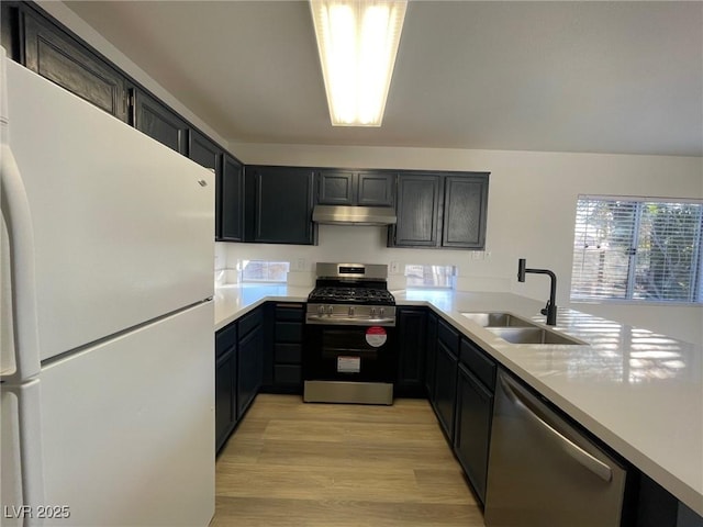 kitchen featuring stainless steel appliances, light hardwood / wood-style flooring, and sink