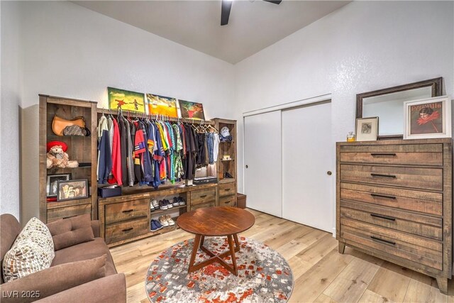 interior space featuring ceiling fan and hardwood / wood-style floors