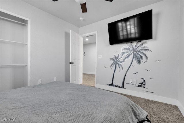 bedroom featuring carpet floors and ceiling fan