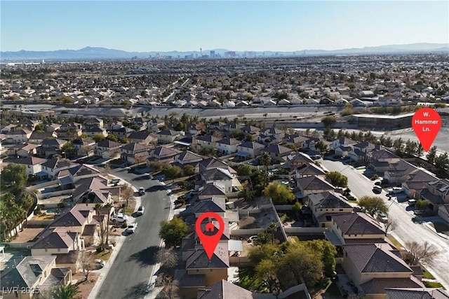 drone / aerial view featuring a mountain view