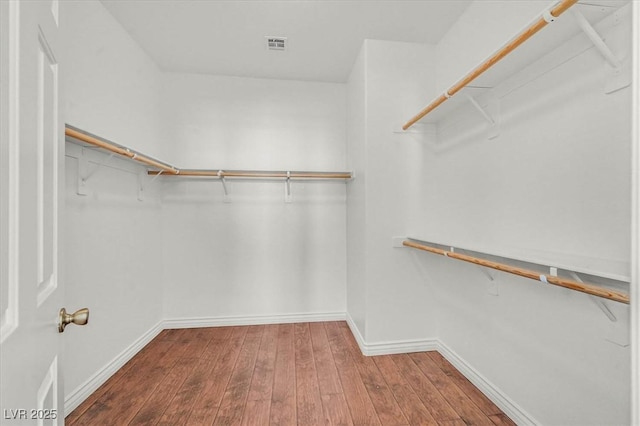 walk in closet with hardwood / wood-style floors