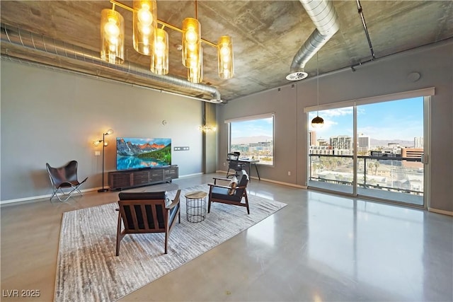 living room featuring concrete floors