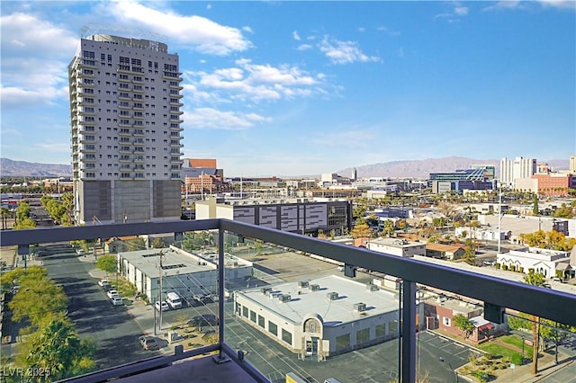 balcony featuring a mountain view