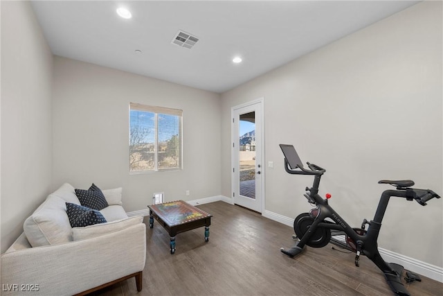 exercise area featuring wood-type flooring