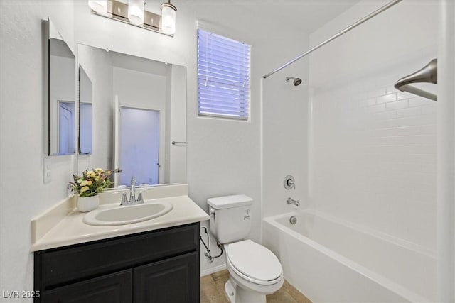 full bathroom with toilet, vanity, and shower / bathtub combination