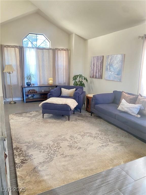 living room with lofted ceiling