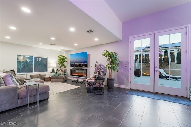 living room featuring french doors