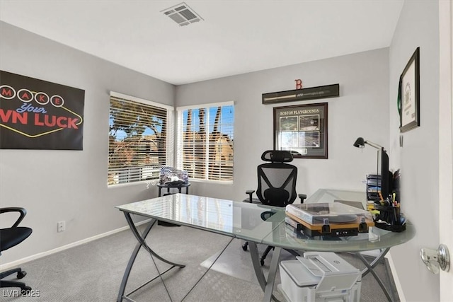 view of carpeted home office