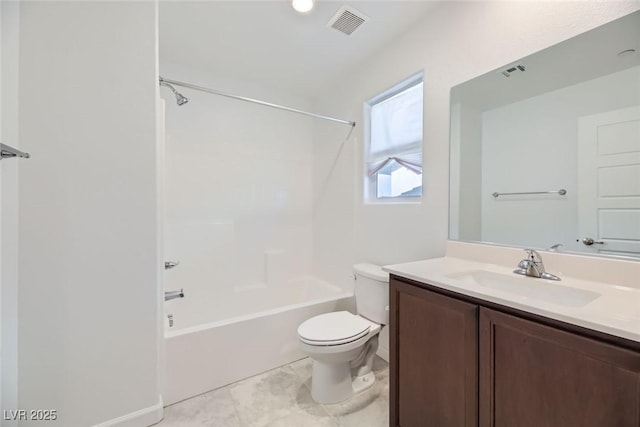 full bathroom featuring shower / bathing tub combination, vanity, tile patterned floors, and toilet