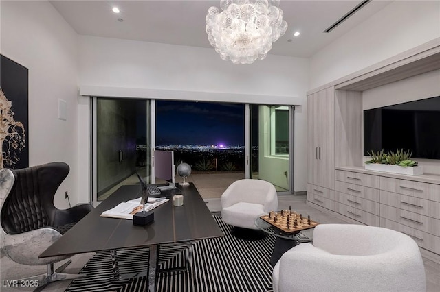 living room with a chandelier