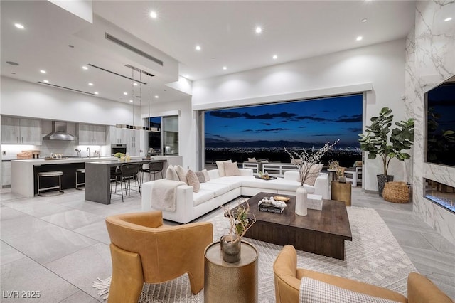 1 Boulderback Dr, Henderson, NV 89012 - living area featuring a premium fireplace and recessed lighting