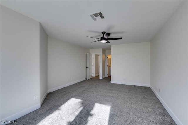 unfurnished bedroom with ceiling fan and carpet floors