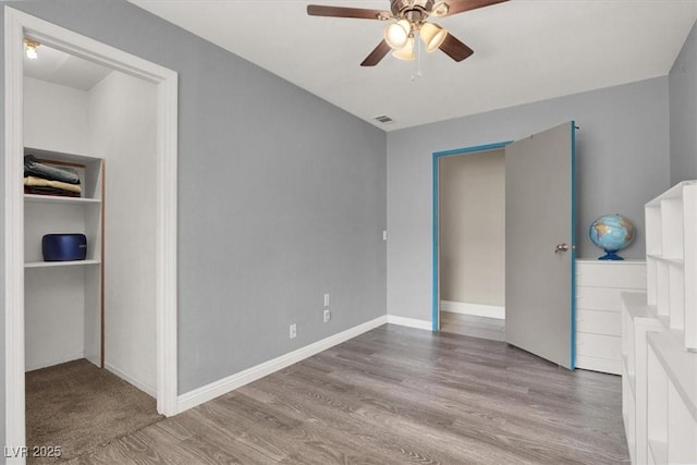 interior space featuring ceiling fan and light hardwood / wood-style floors