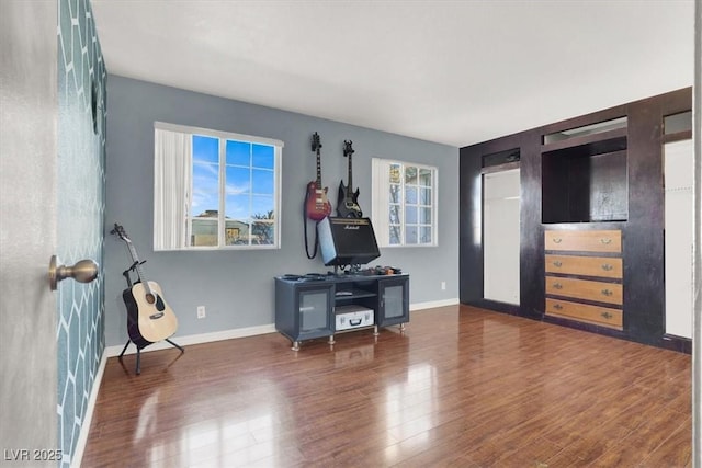 interior space with dark hardwood / wood-style flooring