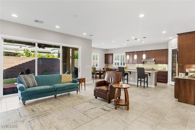 view of tiled living room