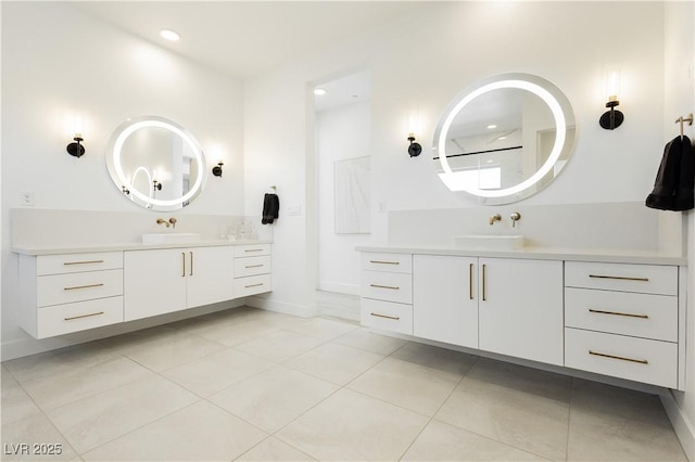 bathroom featuring vanity and tile patterned floors