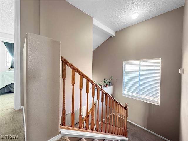 3350 Stacey Lyn Dr, Las Vegas, NV 89117 - staircase with plenty of natural light, carpet, and lofted ceiling with beams